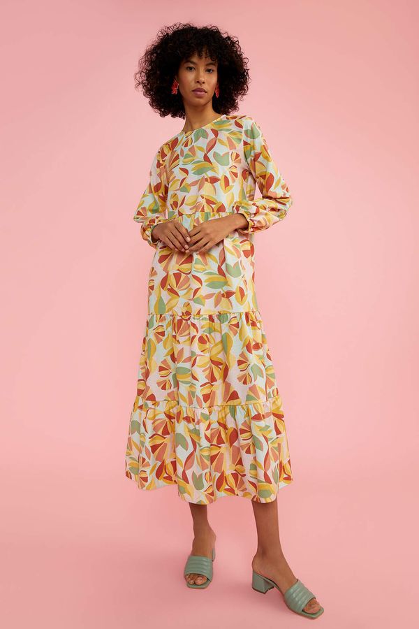DEFACTO DEFACTO Regular Fit Long Sleeve Floral Print Maxi Dress