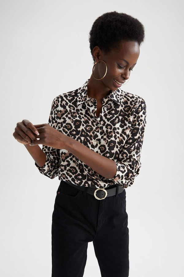 DEFACTO DEFACTO Regular Fit Long Sleeve Leopard Print Shirt