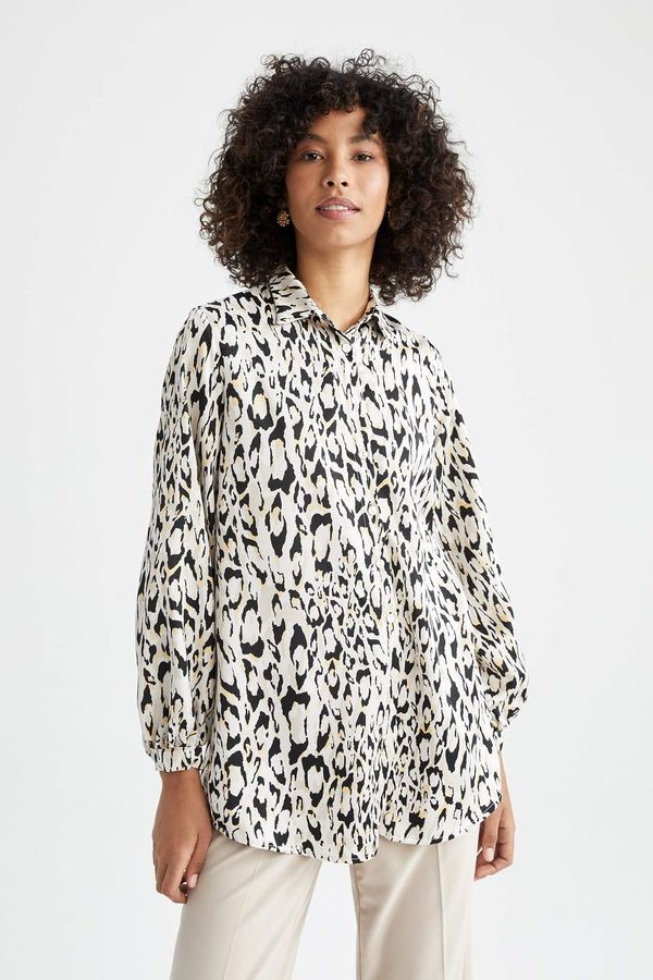 DEFACTO DEFACTO Regular Fit Long Sleeve Leopard Print Shirt Tunic