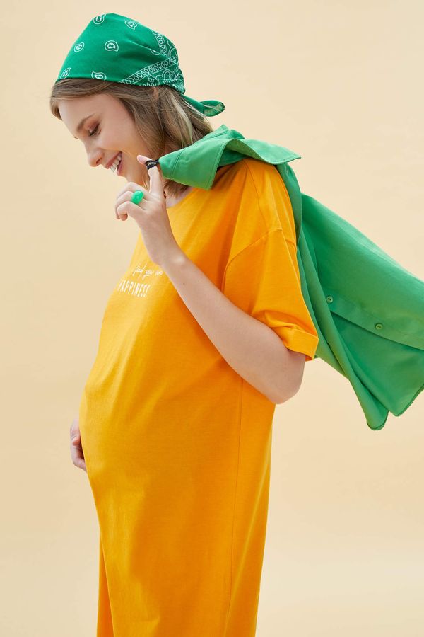 DEFACTO DEFACTO Regular Fit Minimal Slogan Print Maternity Dress