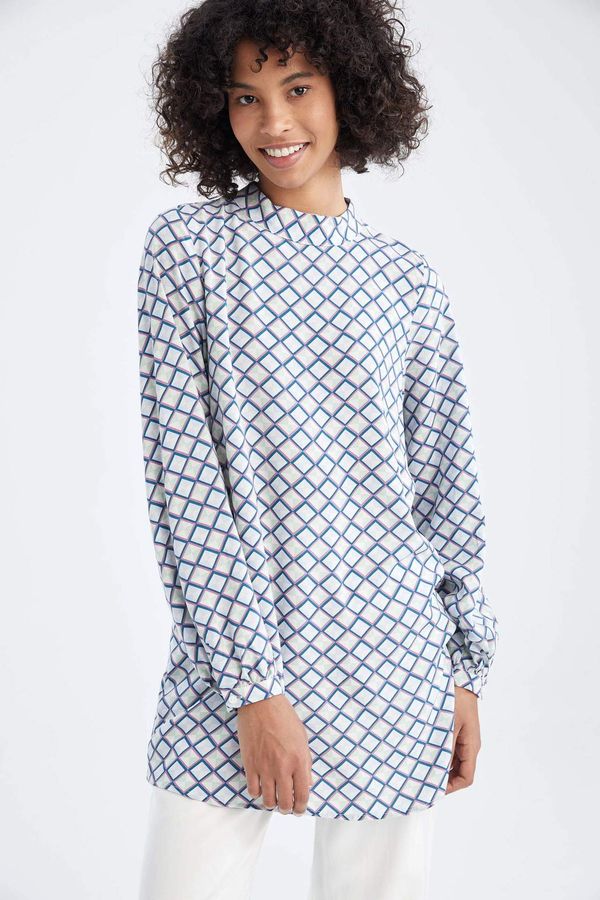 DEFACTO DEFACTO Regular Fit Patterned Turtleneck Viscose Tunic Shirt