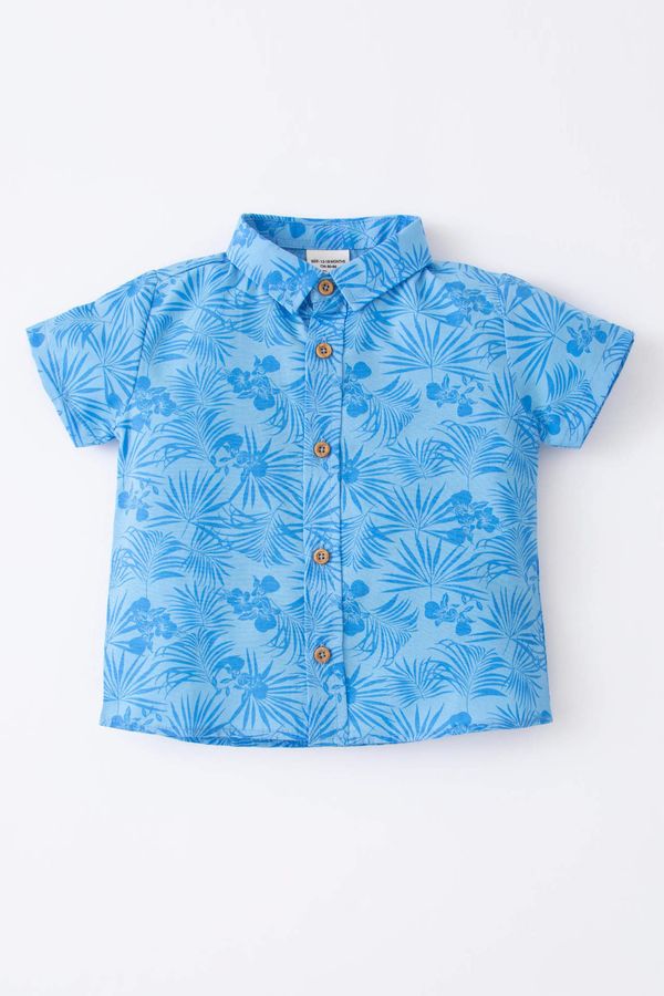 DEFACTO DEFACTO Regular Fit Poplin Tropical Patterned Short Sleeve Shirt