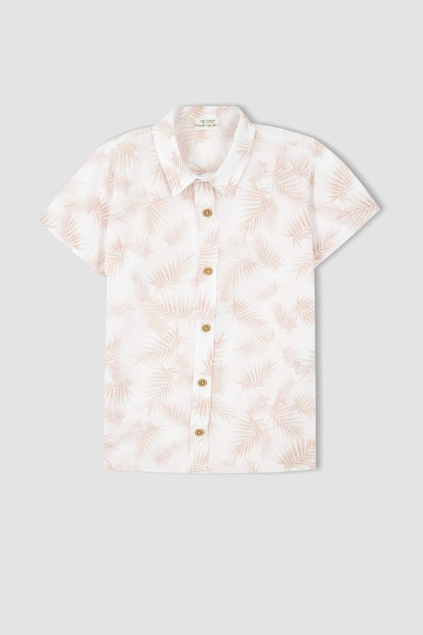 DEFACTO DEFACTO Regular Fit Poplin Tropical Patterned Short Sleeve Shirt