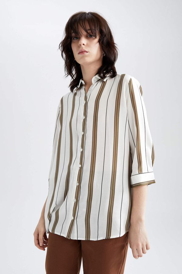 DEFACTO DEFACTO Regular Fit Printed Half Sleeve Shirt Collar Long Sleeve Tunic