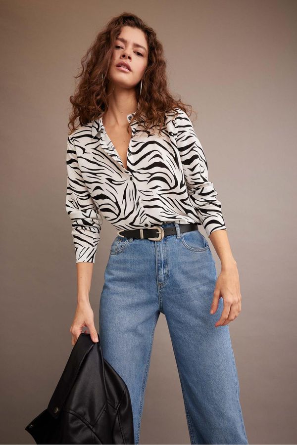 DEFACTO DEFACTO Regular Fit Shirt Collar Zebra Patterned Long Sleeve Shirt