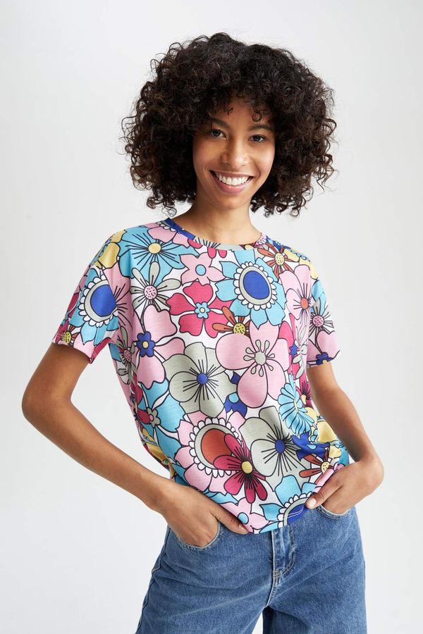 DEFACTO DEFACTO Regular Fit Short Sleeve Floral Print T-Shirt