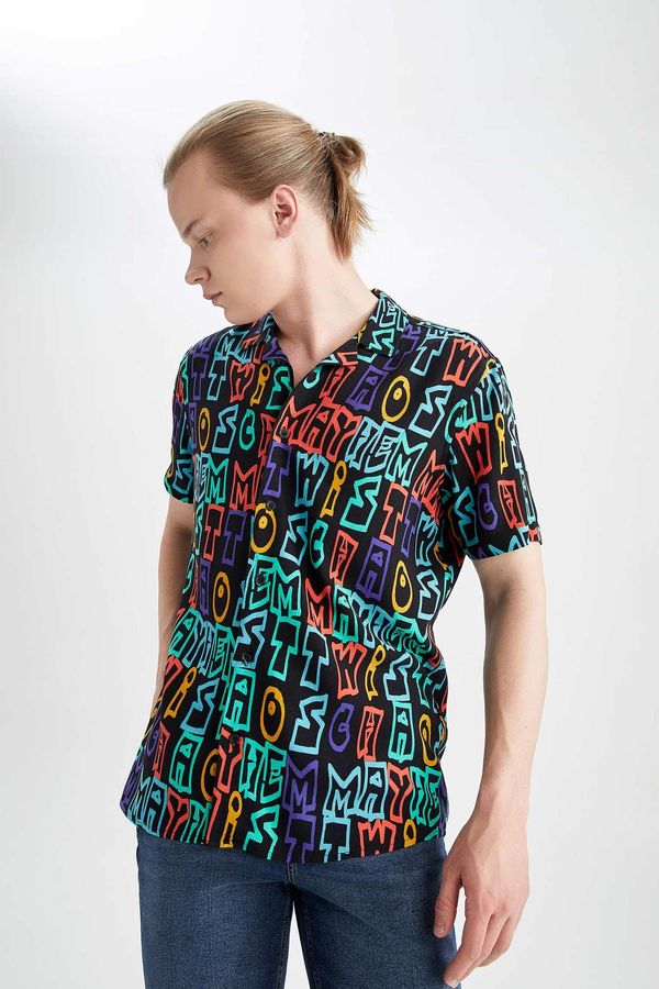 DEFACTO DEFACTO Regular Fit Short Sleeve Letter Print Viscose Shirt