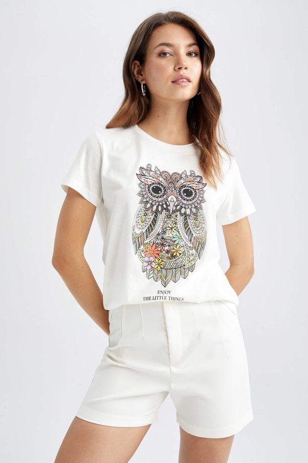 DEFACTO DEFACTO Regular Fit Short Sleeve Owl Printed T-Shirt