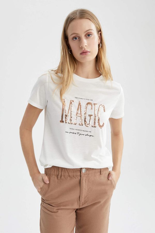 DEFACTO DEFACTO Regular Fit Short Sleeve Slogan Print T-Shirt