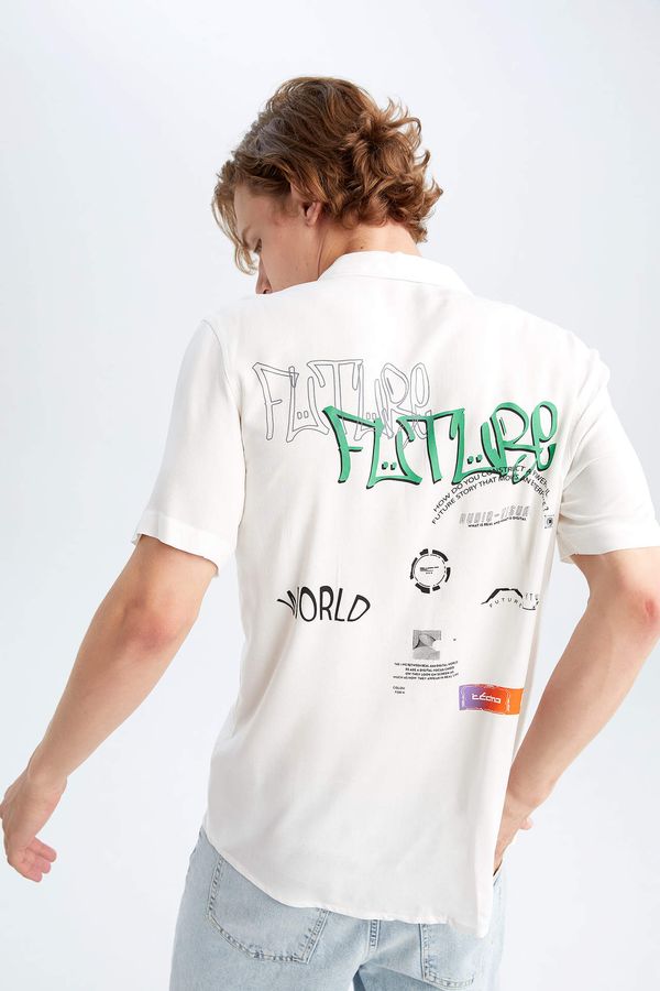 DEFACTO DEFACTO Regular Fit Shot Sleeve Minimal Slogan Print Shirt