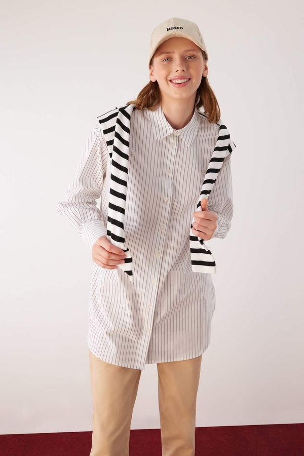 DEFACTO DEFACTO Regular Fit Striped Long Sleeve Poplin Shirt Tunic