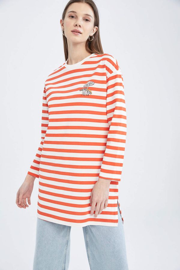 DEFACTO DEFACTO Regular Fit Striped Printed Long Sleeve T-Shirt Tunic