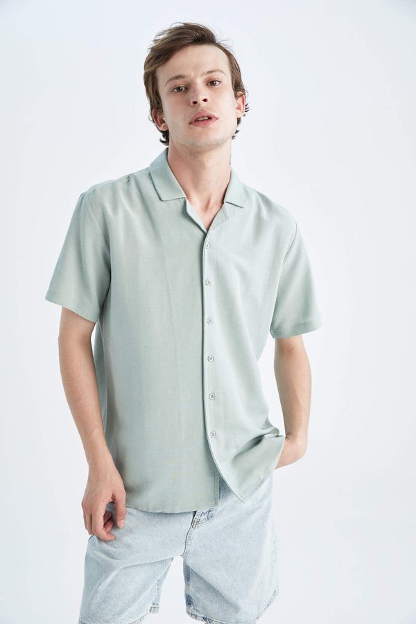 DEFACTO DEFACTO Regular Fit Top Collar Linen Short Sleeve Shirt