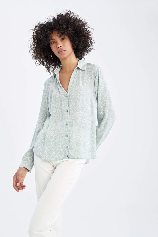 DEFACTO DEFACTO Regular Fit V Neck Long Sleeve Polka Dot Printed Blouse