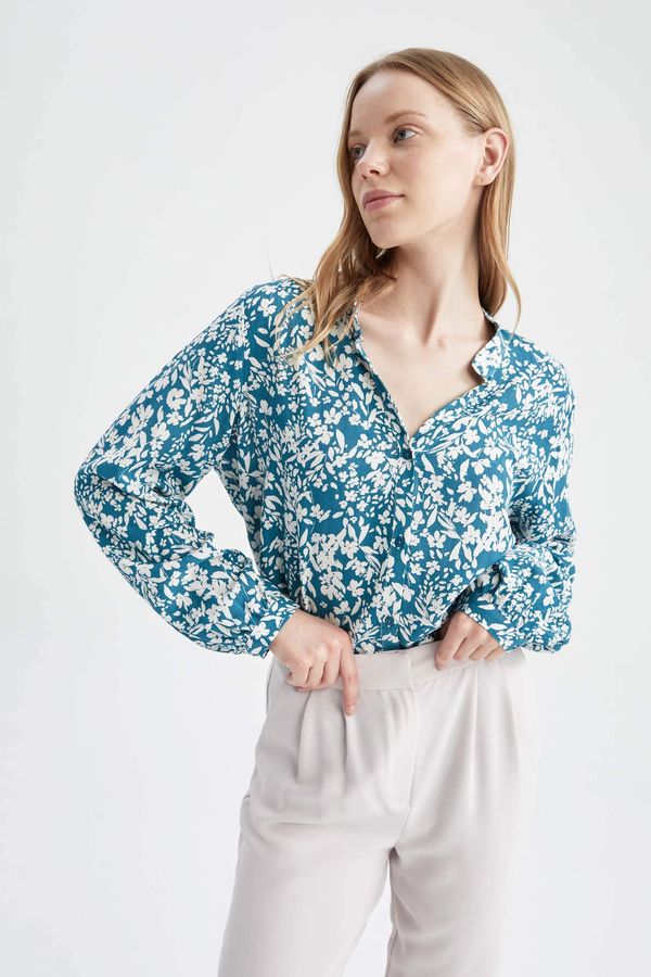 DEFACTO DEFACTO Regular Fit V-Neck Patterned Long Sleeve Blouse