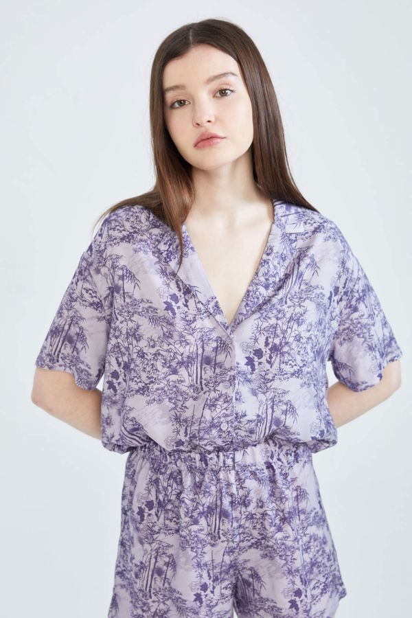 DEFACTO DEFACTO Regular Fit V Neck Short Sleeve Floral Print Pyjama Top