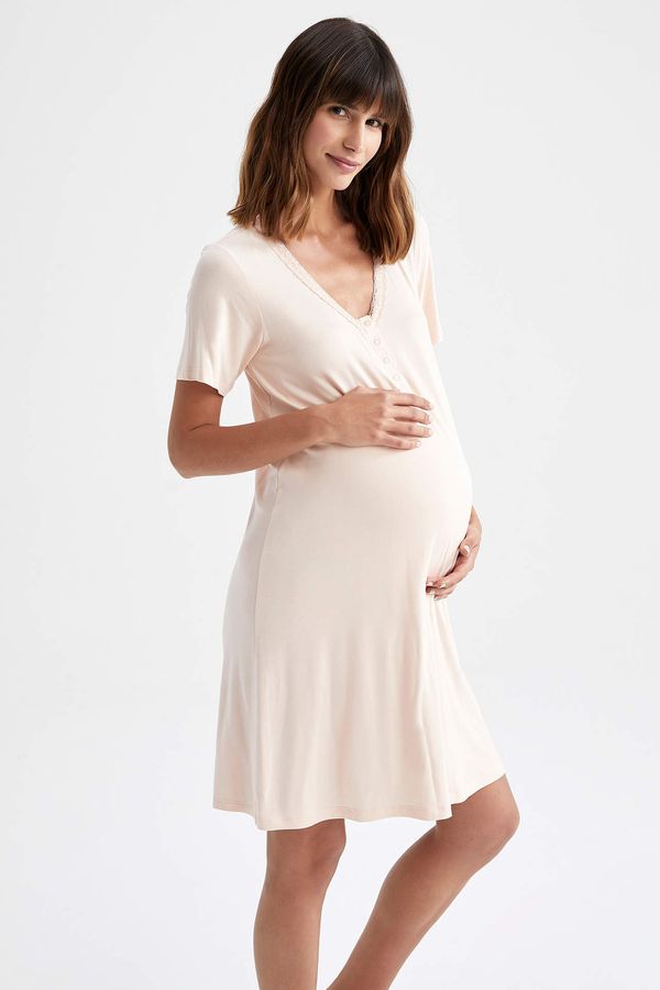 DEFACTO DEFACTO Regular Fit V Neck Short Sleeve Maternity Nightdress