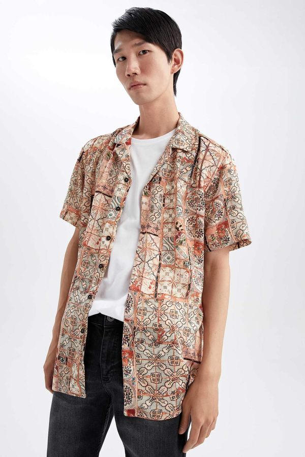 DEFACTO DEFACTO Regular Fit viscose Printed Short Sleeve Shirt