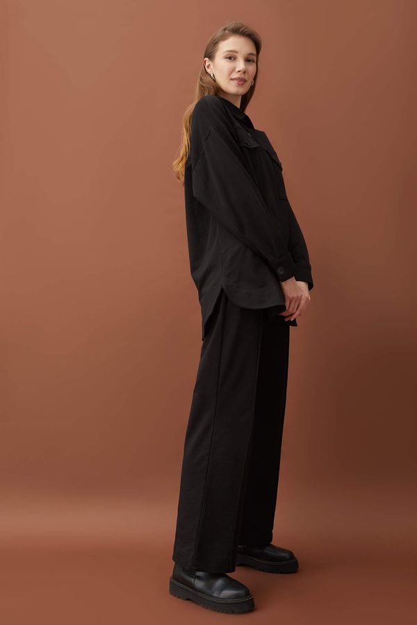 DEFACTO DEFACTO Regular Fit Wide Leg Ribbed Trousers