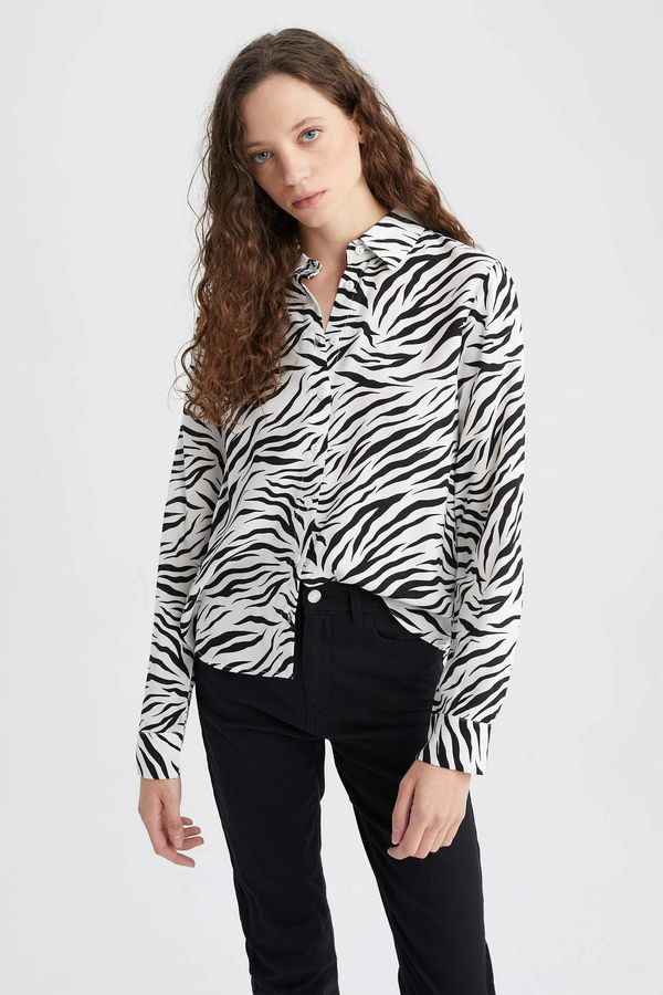 DEFACTO DEFACTO Regular Fit Zebra Patterned Viscose Shirt
