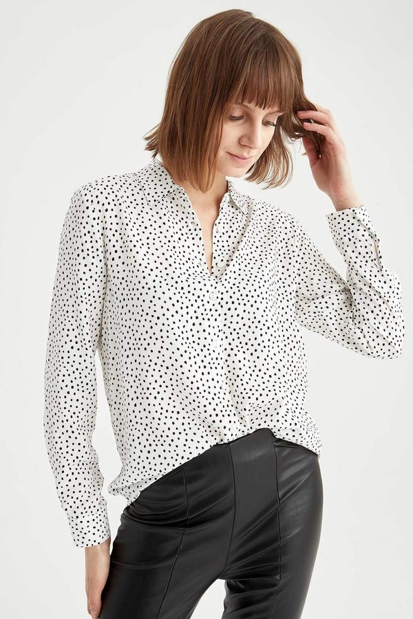 DEFACTO DEFACTO Regular Hem Long-Sleeved Shirt Neck Patterned Shirt