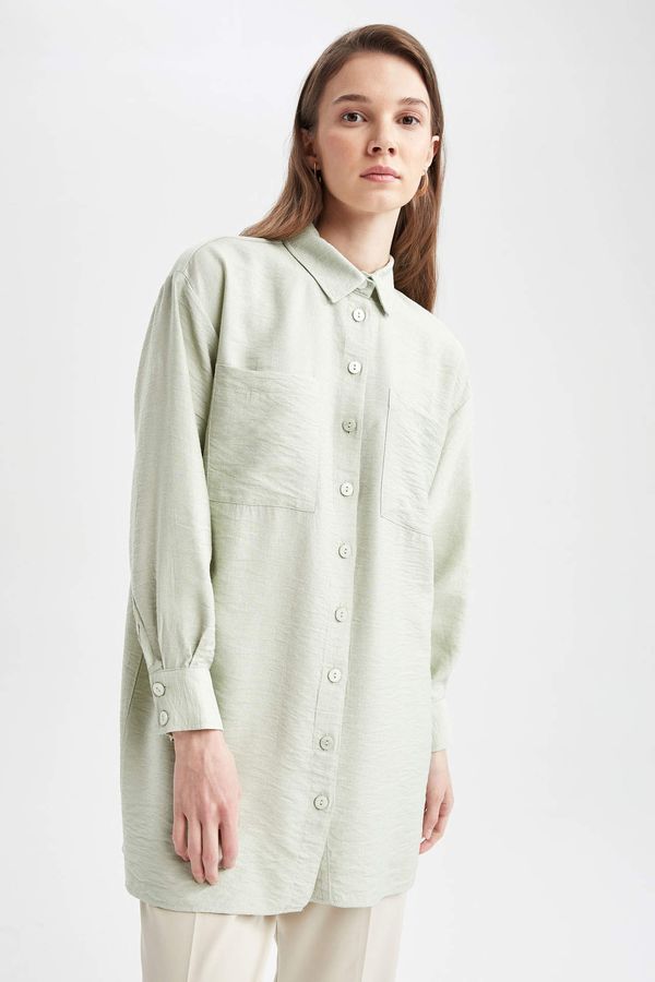 DEFACTO DEFACTO Relax Fit Double Pocket Long Sleeve Linen Blend Tunic Shirt