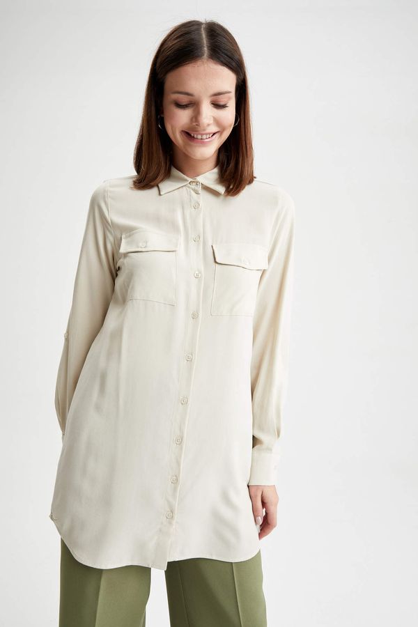 DEFACTO DEFACTO Relax Fit Double Pocket Long Sleeve Viscose Shirt Tunic