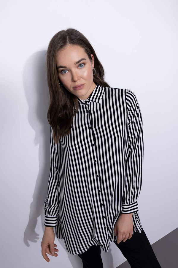 DEFACTO DEFACTO Relax Fit Long Sleeve Striped Viscose Shirt Tunic