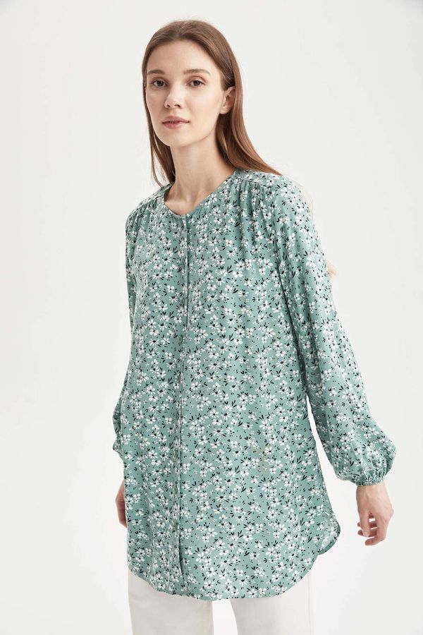 DEFACTO DEFACTO Relax Fit Patterned Long Sleeve Viscose Shirt Tunic