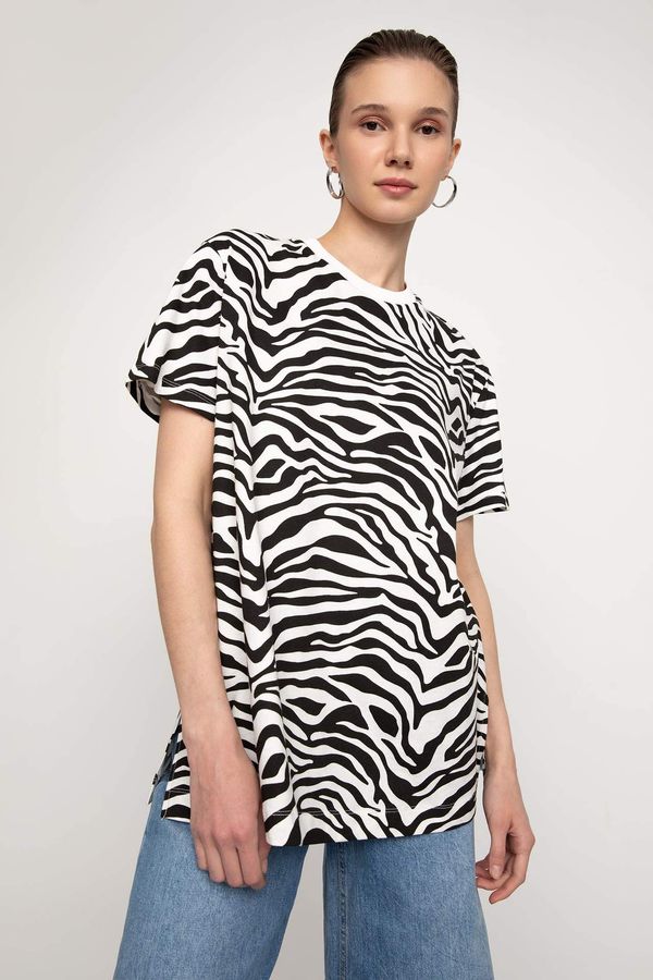 DEFACTO DEFACTO Relax Fit Short Sleeve Zebra Printed T-Shirt