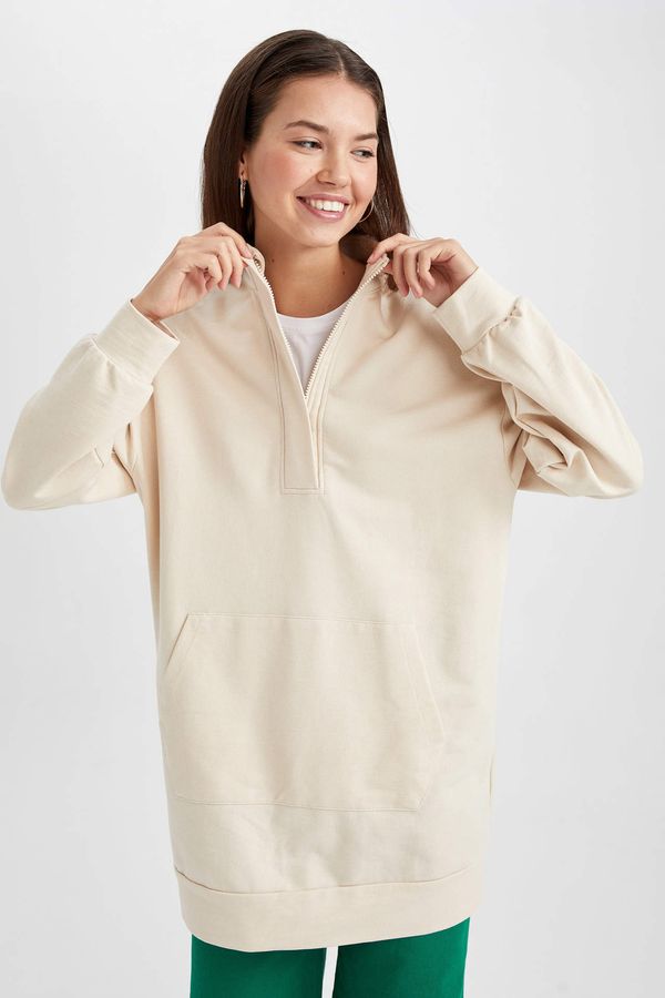 DEFACTO DEFACTO Relax Fit Stand Collar Half Zipper Basic Sweatshirt Tunic