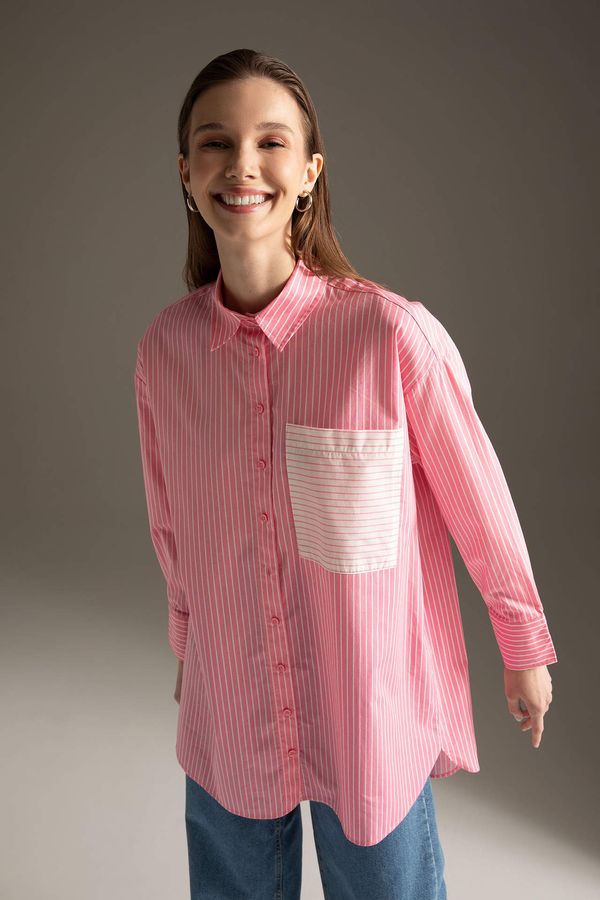DEFACTO DEFACTO Relax Fit Striped One Pocket Long Sleeve Poplin Shirt Tunic