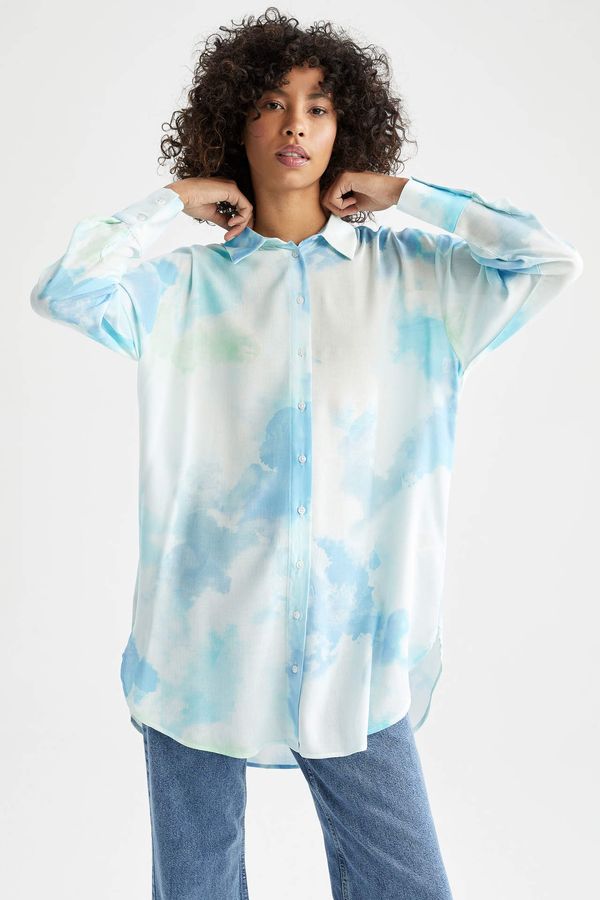 DEFACTO DEFACTO Relax Fit Tie-Dye Patterned Long Sleeve Shirt Tunic