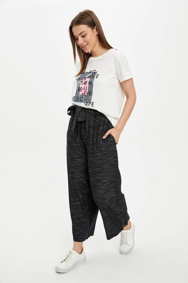 DEFACTO DEFACTO Relaxed Fit Patterned Wide Leg Belted Trousers