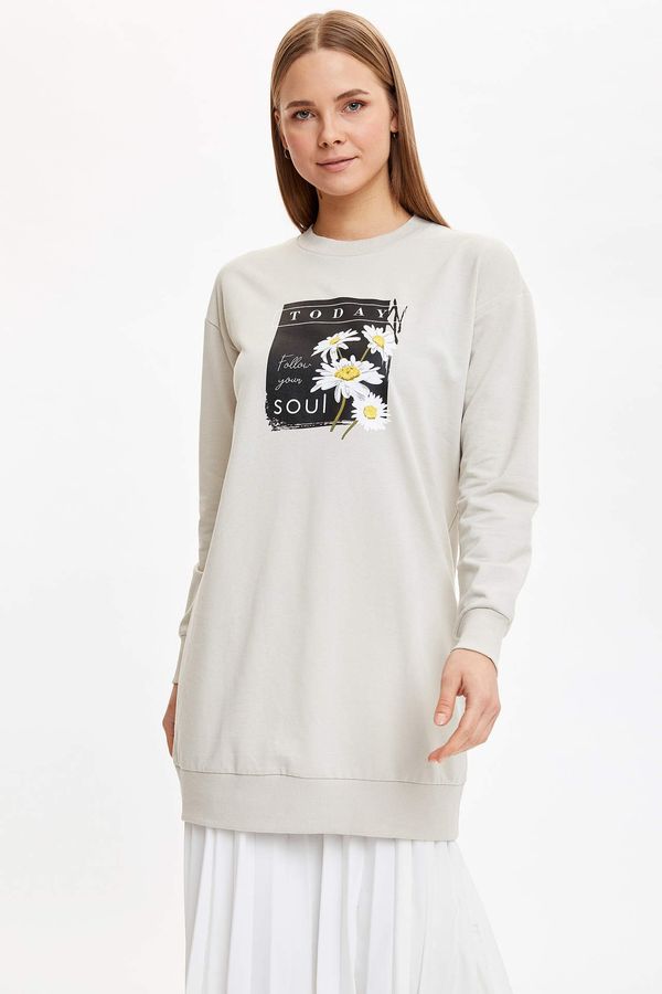 DEFACTO DEFACTO Relaxed Fit Text Print Tunic Sweater