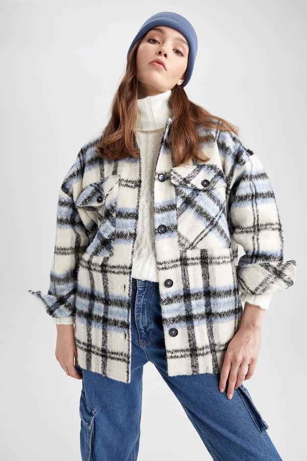 DEFACTO DEFACTO Shirt Collar Checked Flannel Long Sleeve Tunic