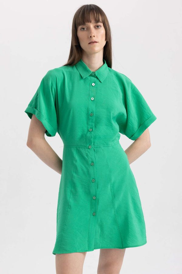 DEFACTO DEFACTO Shirt Collar modal Batwing Mini Short Sleeve Woven Dress