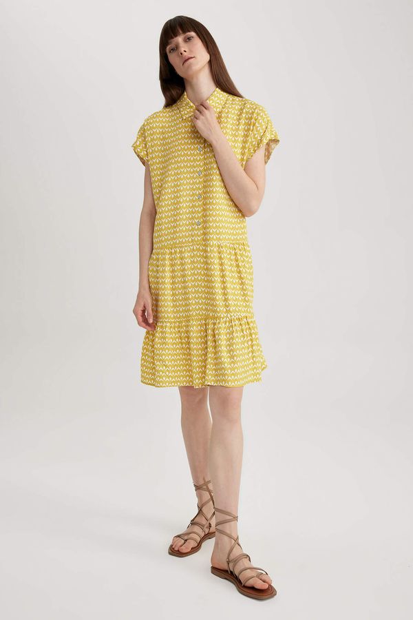 DEFACTO DEFACTO Shirt Collar Printed Mini Short Sleeve Woven Dress