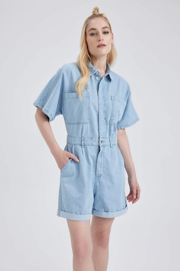 DEFACTO DEFACTO Shirt Collar Short Jean Jumpsuit