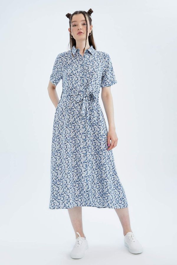 DEFACTO DEFACTO Shirt Collar Short Sleeve Floral Print Maxi Dress