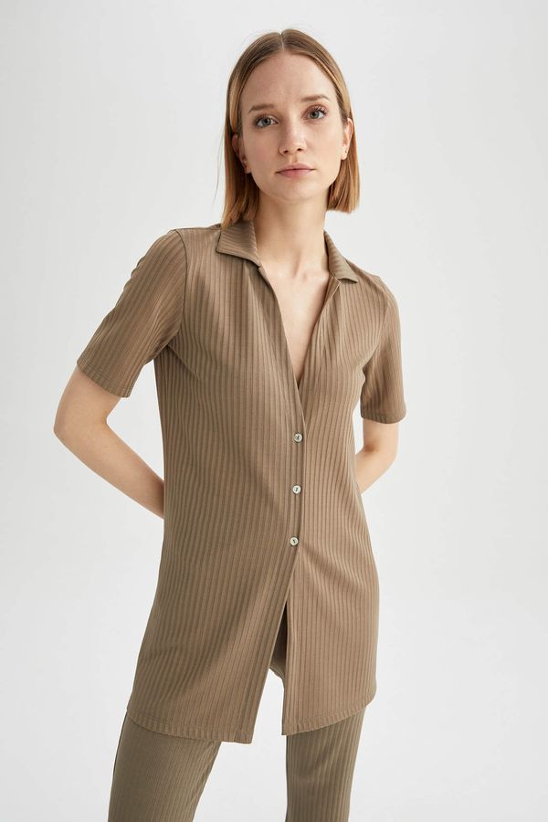DEFACTO DEFACTO Shirt Design V Neck Half Sleeve Long Cardigan