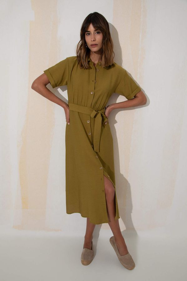 DEFACTO DEFACTO Short Sleeve Belted Midi Dress