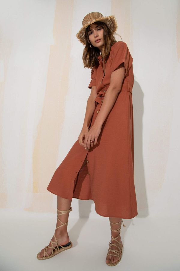 DEFACTO DEFACTO Short Sleeve Belted Midi Dress