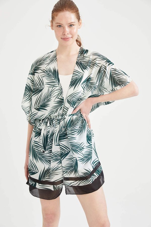 DEFACTO DEFACTO Short Sleeve Belted Tropic PrintedKimono