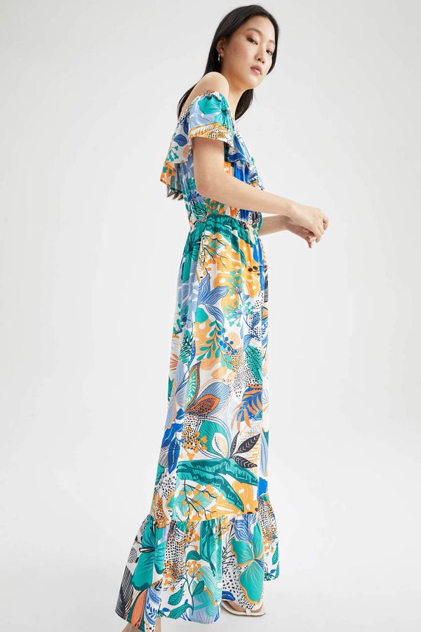 DEFACTO DEFACTO Short Sleeve Frill Detail Floral Print Maxi Dress