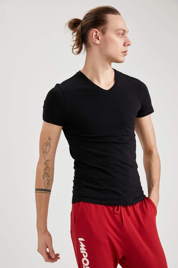 DEFACTO DEFACTO Short-Sleeved Slim Fit V-Neck Knitted Top