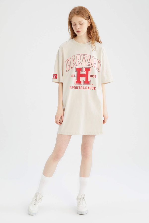 DEFACTO DEFACTO Shorts Sleeve Harvard University Print Mini Dress