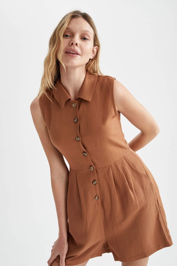 DEFACTO DEFACTO Sleeveless Fit And Flare Button Down Dress With Shirt Collar