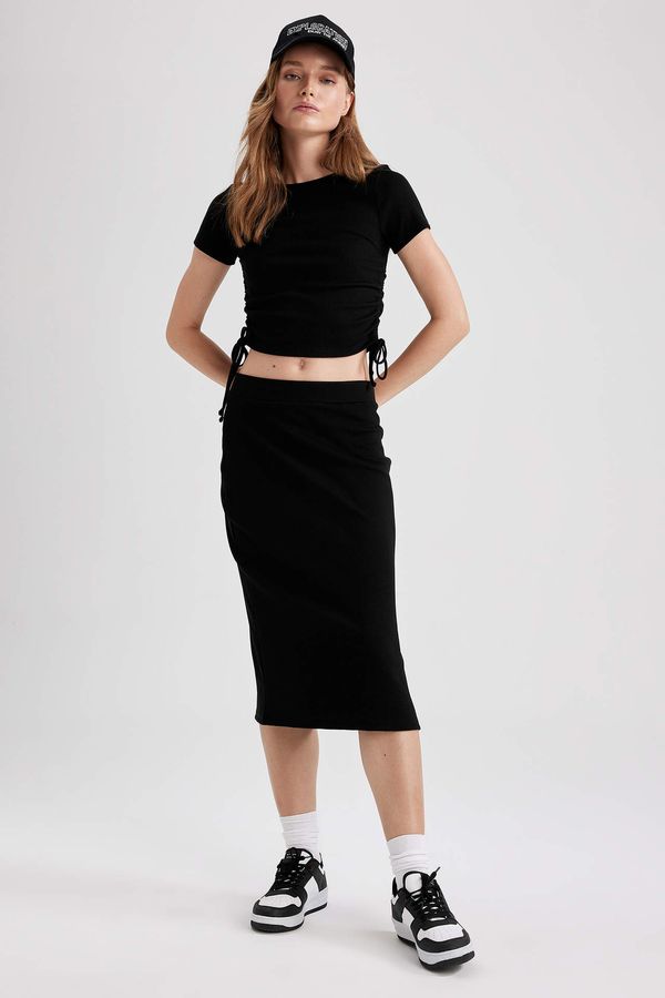 DEFACTO DEFACTO Slim Fit Basic Slit Corded Camisole Midi Skirt