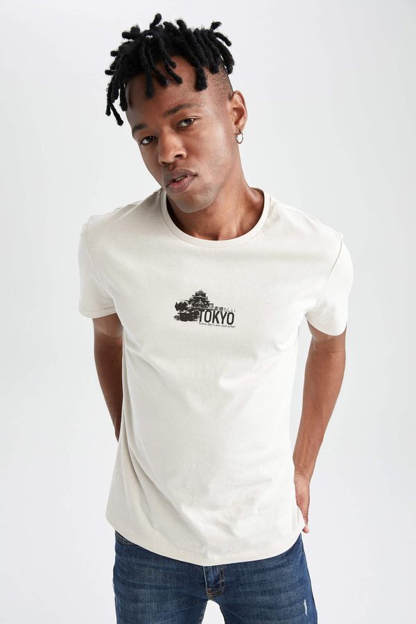 DEFACTO DEFACTO Slim Fit Crew Neck Printed Cotton Combed Cotton T-Shirt